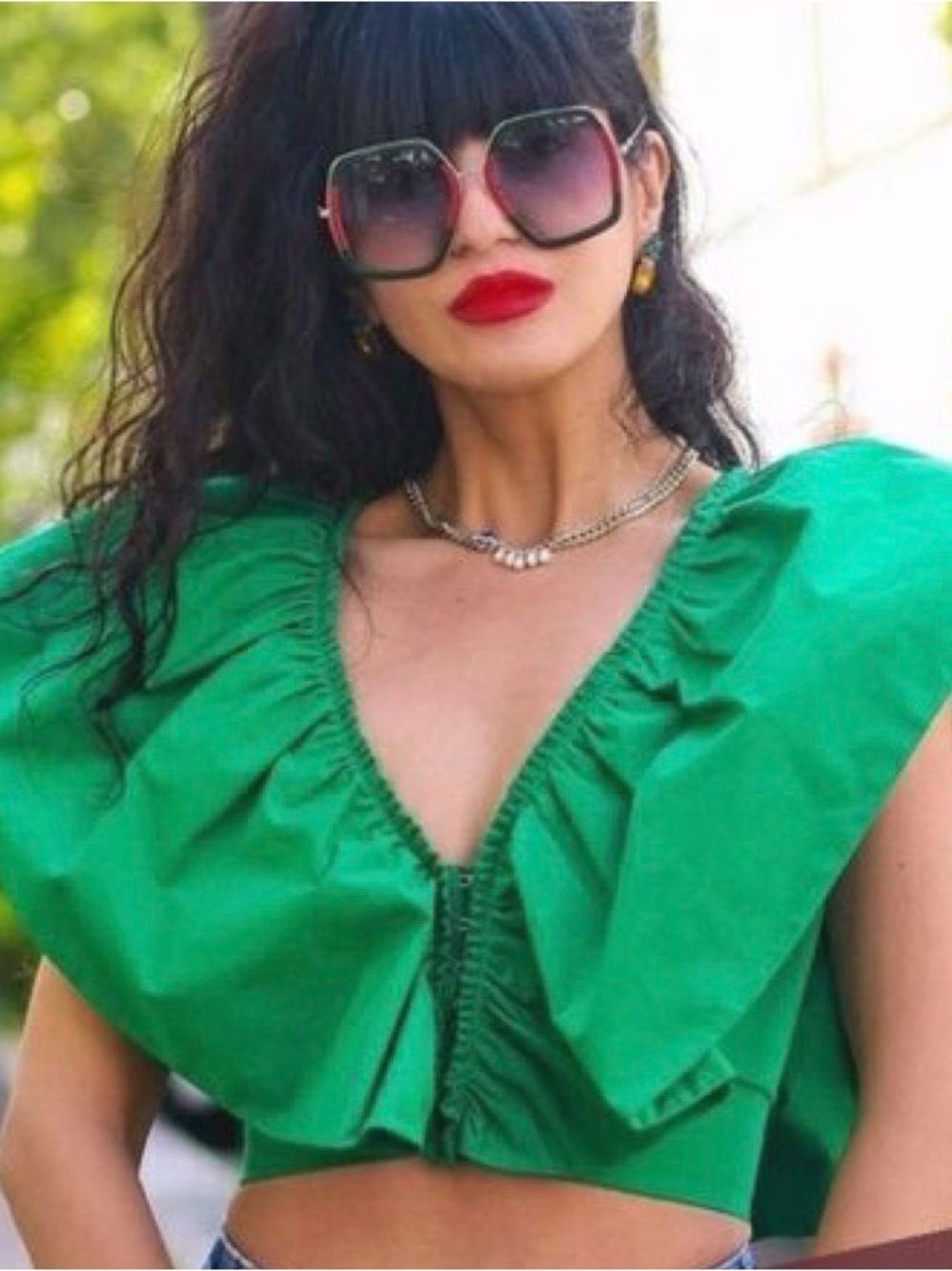 Zara Green Ruffle Crop Top - Picture 2 of 5